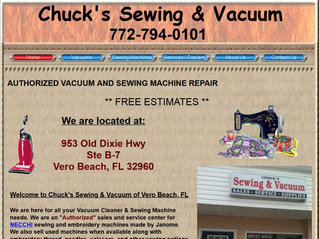 Website design client Chucks Sew and Vac