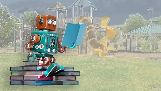 Robot reading in the park