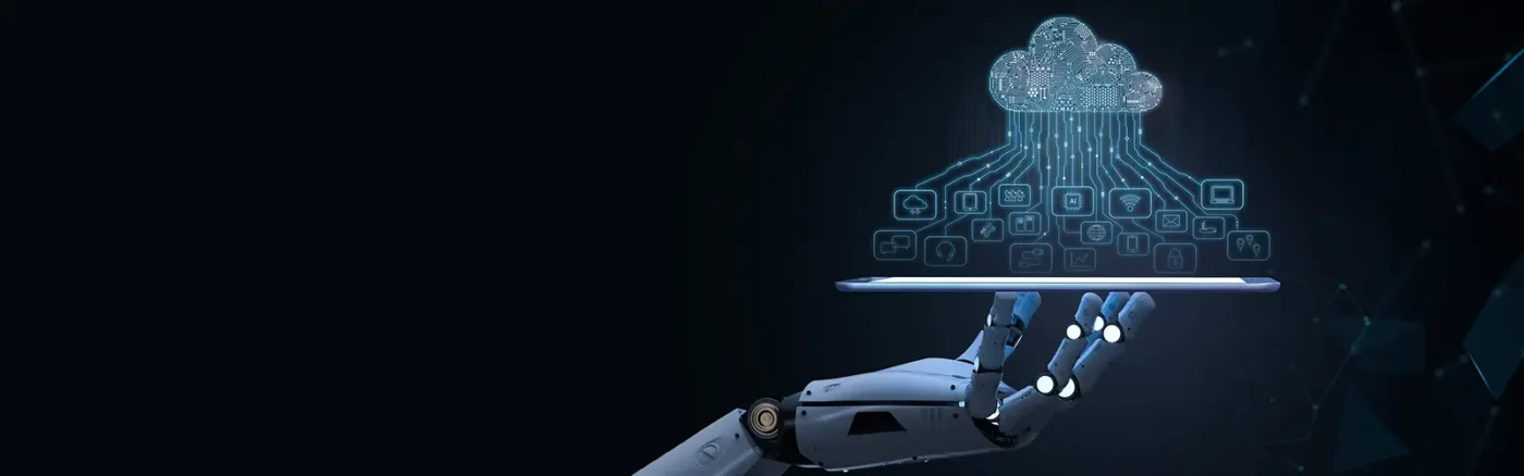 Robot Hand Holding A Digital Cloud